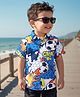 Babyhug Cotton Pique Textured Knit Half Sleeves Shirt With Football Print - Blue