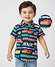 Babyhug Cotton Pique Textured Knit Half Sleeves Shirt With Text Print - Navy Blue