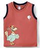 Tango Single Jersey Knit Sleeveless Tank T-Shirt with Hen Print - Red