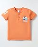 Taeko Single Jersey Knit Half Sleeves Henley Neck T-Shirt with Star Basket Ball Text Print - Orange