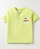 Taeko Single Jersey Knit Half Sleeves Henley Neck T-Shirt with Star Basket Ball Text Print - Green