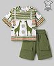 OLLINGTON ST. Cotton Knit Half Sleeves Printed T-Shirt & Knit Shorts with Animal Print - Olive Green(Print May Vary)