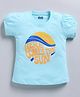 Kidcity Soft Cotton Sinker Half Puffed Sleeves Here Comes The Sun Text Printed Top - Light Blue
