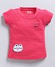 Kidcity Soft Cotton Sinker Half Sleeves Striped & Cat Patch Detailed Top - Pink