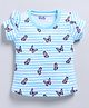 Kidcity Soft Cotton Sinker Half Sleeves Striped Butterfly Printed & Frill Detailed Top - Light Blue