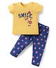 Doodle Poodle 100% Cotton Knit Half Sleeves Night Suit with Smile Text Print - Yellow & Blue