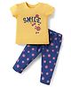 Doodle Poodle 100% Cotton Knit Half Sleeves Night Suit with Smile Text Print - Yellow & Blue
