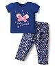 Doodle Poodle 100% Cotton Knit Half Sleeves Night Suit with Floral Print - Navy Blue