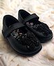 Hopits Beads Embellished & Butterfly Applique Detailed With Velcro Closure Mary Jane Ballerinas - Black