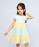 PINK MERMAID Cotton Flutter Sleeves Butterfly Applique Detailed Tiered Dress - Yellow & Green