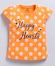 FUN A2Z Soft Cotton Sinker Cap Sleeves Polka Dots & Happy Hearts Text Printed Top - Orange