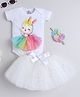TINY MINY MEE Elastane Half Sleeves Polka Dots Glitter & Rabbit Printed Onesie & Skirt With Headband Set - Multi Colour