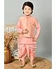 BT DEZINES Jacquard Full Sleeves Solid Kurta Dhoti With Floral Embroidered Jacket Set - Rose Pink