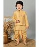 BT DEZINES Jacquard Full Sleeves Solid Kurta Dhoti With Floral Embroidered Jacket Set - Golden
