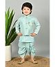 BT DEZINES Jacquard Full Sleeves Solid Kurta Dhoti With Zari Work Floral Embroidered Jacket Set - Sky Blue