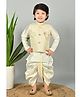 BT DEZINES Jacquard Full Sleeves Solid Kurta Dhoti With Zari Work Floral Embroidered Jacket Set - Cream