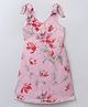 Taffykids 100% Linen Sleeveless Floral Printed & Lace Embellished Dress - Pink & Multi Colour