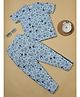 RAINE AND JAINE Cotton Knit Half Sleeves Alphabets Printed Coordinating Tee & Pajama Set - Blue