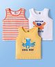Doodle Poodle 100% Cotton Sleeveless Vests With Stripes & Sea Life Print Pack of 3 - Orange White & Yellow
