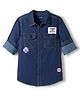 Pine Kids Denim Woven Full Sleeves Washed Shirt with Patch Detailing - Navy Blue