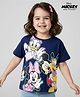 Babyhug Disney Single Jersey Knit Half Drop Shoulder Sleeves Oversized T-Shirt with Minnie Mouse & Family Graphics - Navy Blue