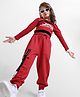 Ollington St. Cotton Lycra Set Of Full Sleeves Co-Ords Top & Knit Joggers - Red