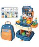 FUNVERSE 2 in 1 Kitchen Playset for Kids, School Bag Type Kitchen Set for Girls, Portable Pretend Food Party Role Cooking Kitchen Play Set Toy for Boys and Girls (Blue)