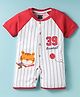 Mini Taurus Cotton Knit Half Raglan Sleeves Striped Romper With Tiger Print - Red & White
