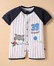 Mini Taurus Cotton Knit Half Raglan Sleeves Striped Romper With Tiger Print - Navy Blue & White