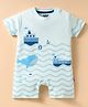 Mini Taurus Cotton Knit Half Sleeves Romper With Nautical Theme Print - Light Blue