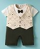 Mini Taurus Cotton Knit Half Sleeves Printed Romper With Bow Applique - Olive Green