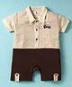 Mini Taurus Cotton Knit Half Sleeves Checks Romper With Patch - Brown