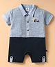 Mini Taurus Cotton Knit Half Sleeves Checks Romper With Patch - Blue