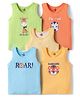 Doodle Poodle 100% Cotton Single Jersey Knit Sleeveless Vests With Animal Print & Stripes Pack Of 5 - Multicolour