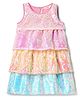 Primo Gino Sleeveless Sequin Embellished Layered Party Wear Dress - Pink Blue & Green