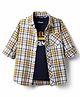 Pine Kids 100% Cotton Full Length Checks Shirts With Text Printed Tank T-Shirt - Yellow & Navy Blue