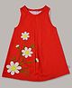 Pranava 100% Organic Cotton Sleeveless Floral Embroidered Dress - Red