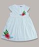 Pranava 100% Organic Cotton Cap Sleeves Floral Embroidered Polka Dots Printed Dress - White