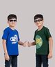 Taatoom Cotton Lycra Knit Pack Of 2 Half Sleeves Typography Printed Tees - Dark Green & Blue