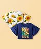 HoneyHap Premium 100%  Cotton Knit Half Bell Sleeves Tops with Bio Finish & Floral Print Pack of 2 - Bright White & Navy Blue