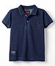 Ruff Cotton Knit Half Sleeves Solid Color Polo T-Shirt - Navy  Blue