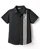 Ruff Knit Half Sleeves Shirt With Stripes - Black