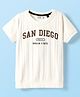 Ruff Cotton Elastane Knit Half Sleeves T-Shirt with Text Print - White