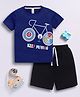 Little Ninja Cotton Half Sleeves Bicycle Printed Tee & Shorts Set - Blue and Black