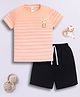 Little Ninja Cotton Half Sleeves Baby Tiger Printed & Striped Tee &  Shorts Set - Peach & Black