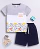 Little Ninja Cotton Half Sleeves Dinosaur Printed Tee & Shorts Set - Multi Colour