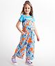OLLINGTON ST. Cotton Floral Printed Jumpsuit Style Dungaree  & Half Sleeves Inner Top -Light Blue & Orange