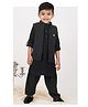 LITTLE COLLARS Viscose Full Sleeves Solid Kurta Patiala With Stripe Embroidered Jacket Set - Black