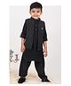 LITTLE COLLARS Viscose Full Sleeves Solid Kurta Patiala With Stripe Embroidered Jacket Set - Black