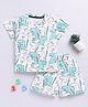 Clt.s Cotton Knitted Half Sleeves Dinosaurs Printed Tee & Coordinating Shorts Set - White